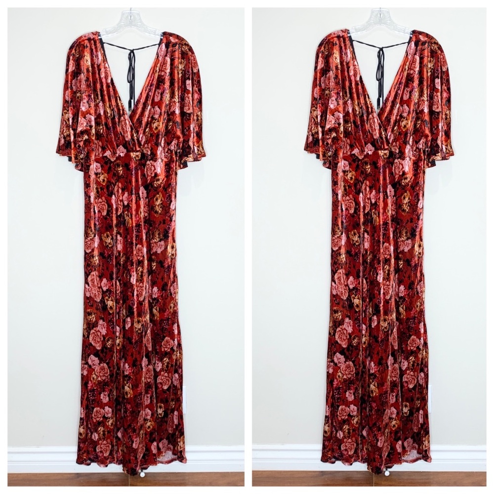 NEW Johnny Was Alanis Velvet Floral Maxi Dress (Sz XL) Red Rose Multi - Picture 5 of 15